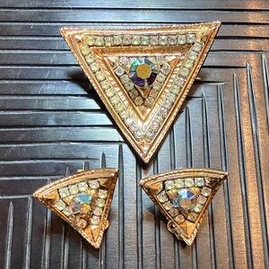 Vintage Triangle Brooch and Earring Set